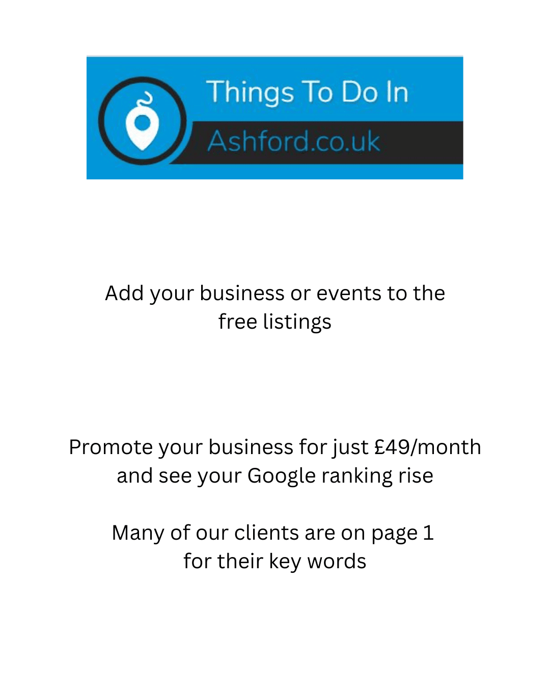 Advertisement image for Things to Do In Ashford, a business and events listing directory.